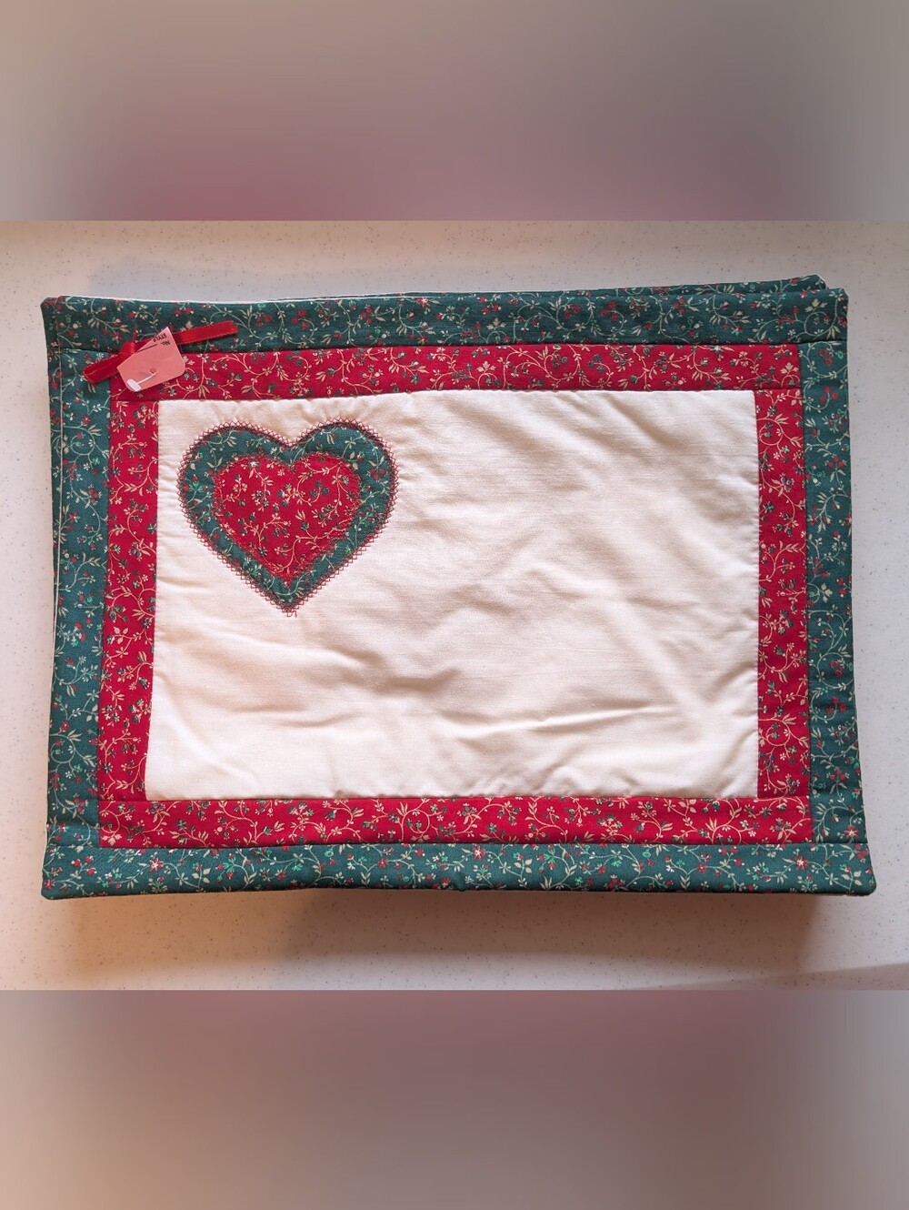 Handmade Holiday Heart Quilted Placemats - Red & Green Set Of 4